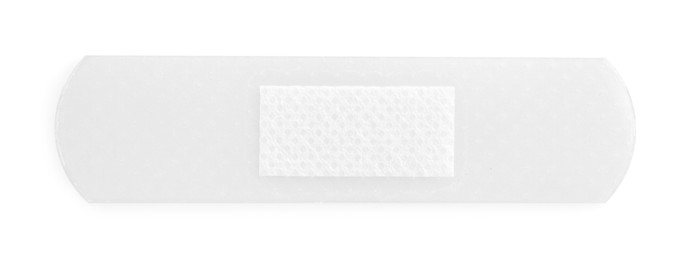 Photo of One medical adhesive bandage isolated on white, top view