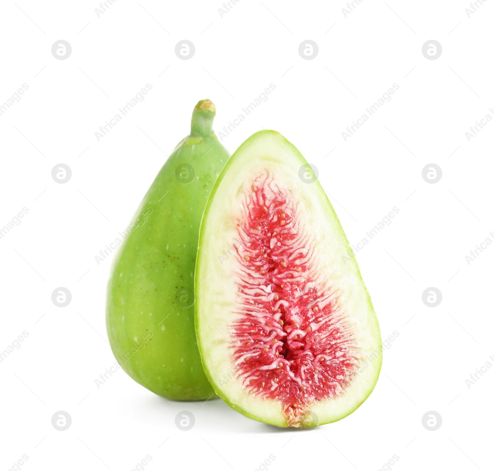 Photo of Fresh green figs isolated on white. Tropical fruit