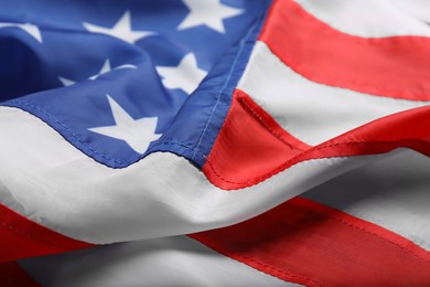 Photo of American flag as background, closeup. National symbol of USA