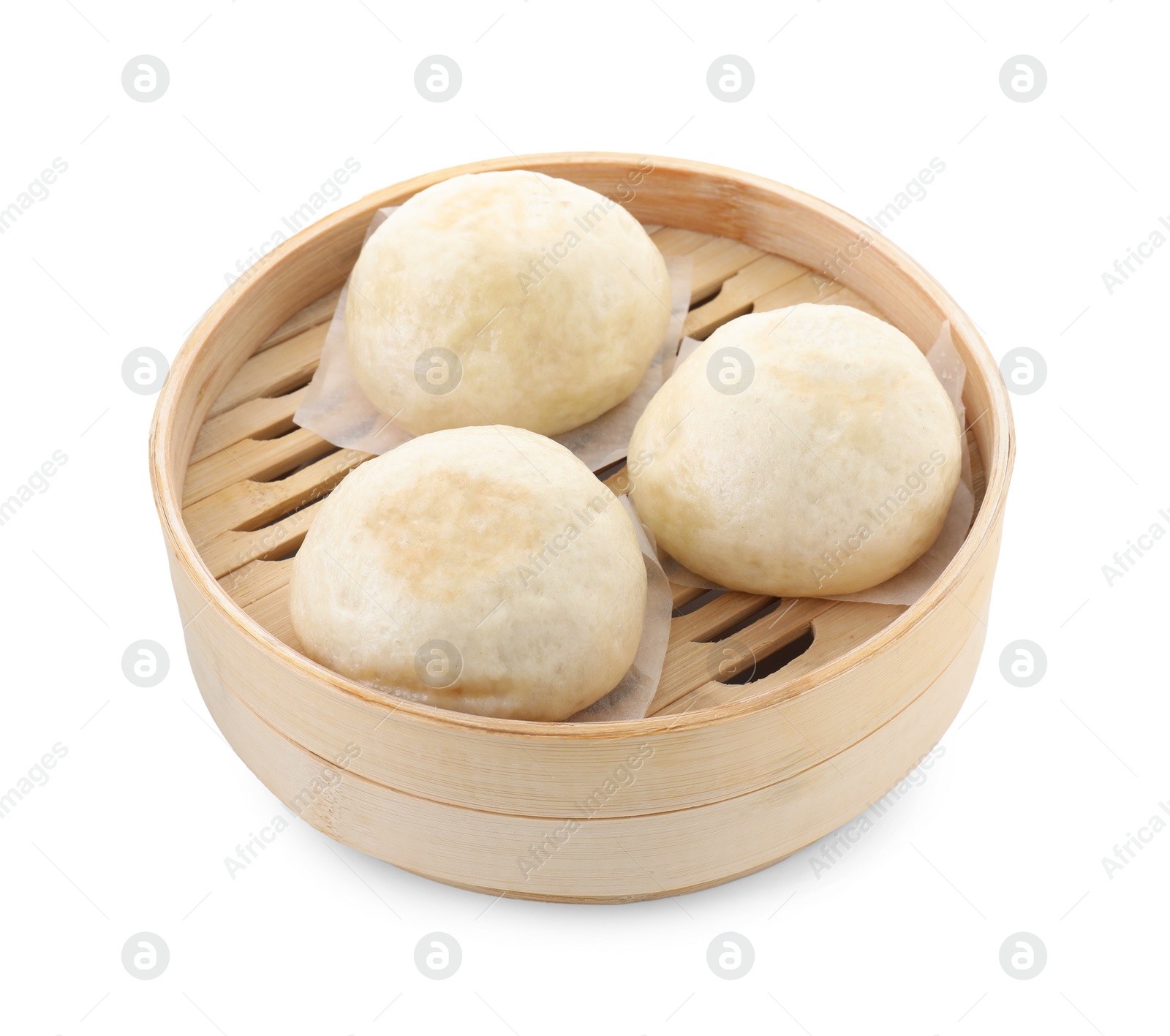 Photo of Delicious chinese steamed buns isolated on white