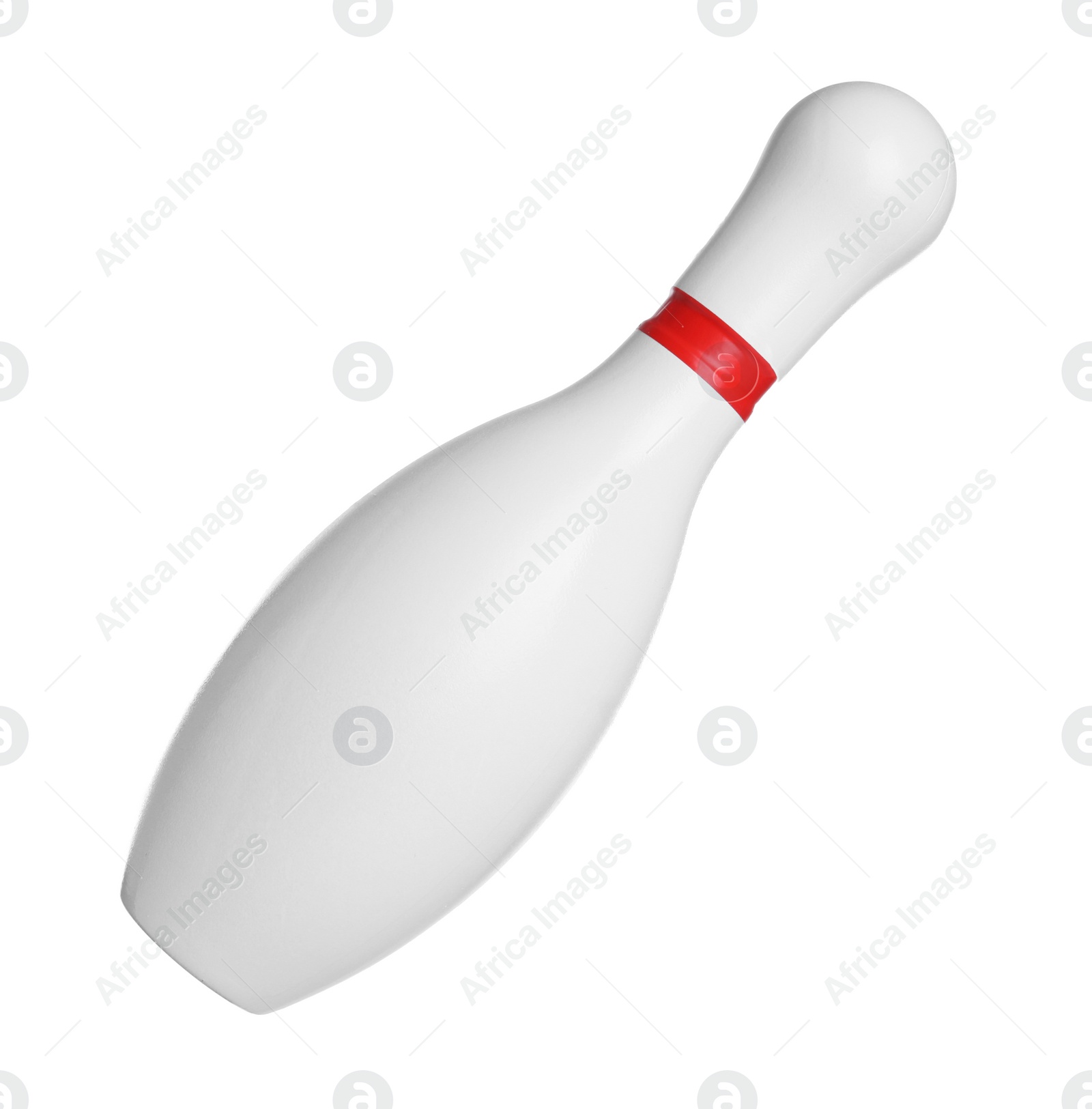 Photo of Bowling pin with red stripe isolated on white