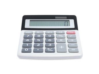 Modern calculator isolated on white. Office stationery