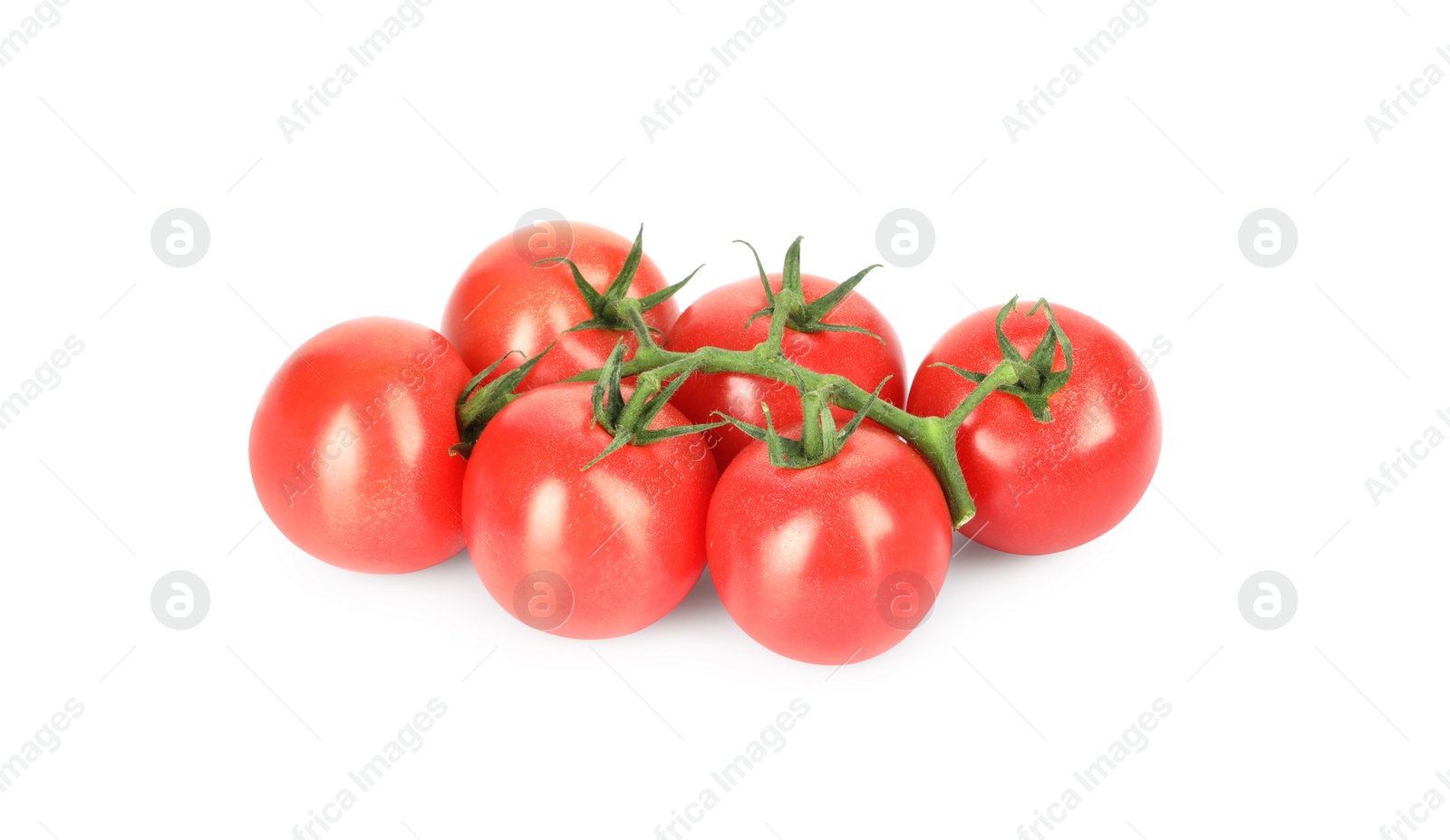 Branch of red ripe cherry tomatoes isolated on white Photo of Branch of red ripe cherry tomatoes isolated on white