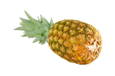 Photo of Whole ripe pineapple isolated on white. Exotic fruit