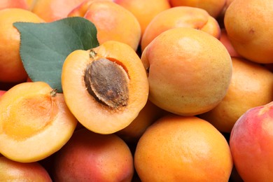 Photo of Delicious fresh ripe apricots as background, closeup