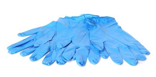 Photo of Protective gloves isolated on white. Medical item