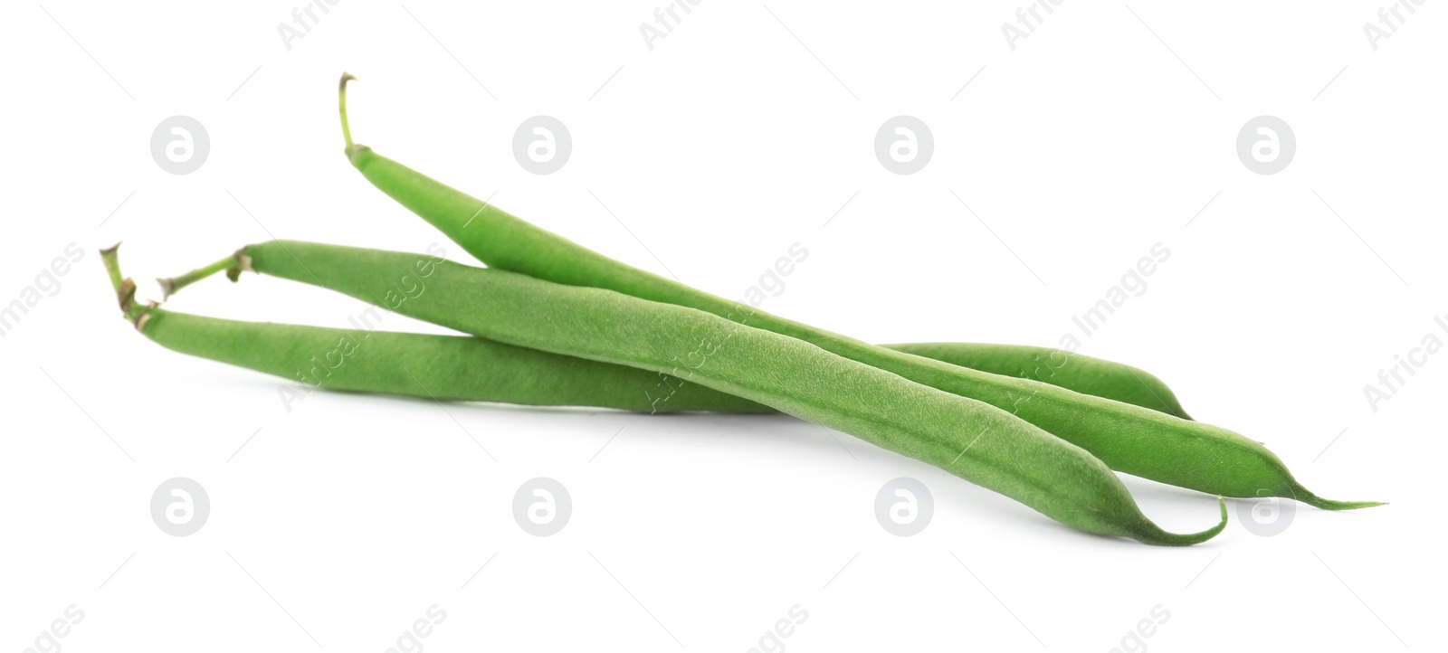 Photo of Delicious fresh green beans on white background