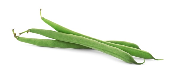 Delicious fresh green beans on white background