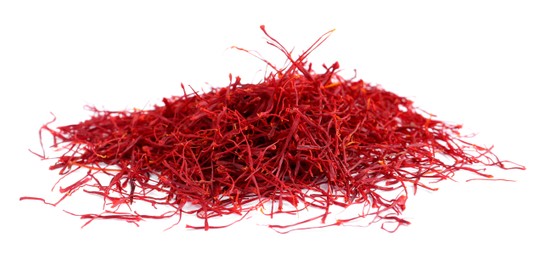 Photo of Pile of dried saffron isolated on white