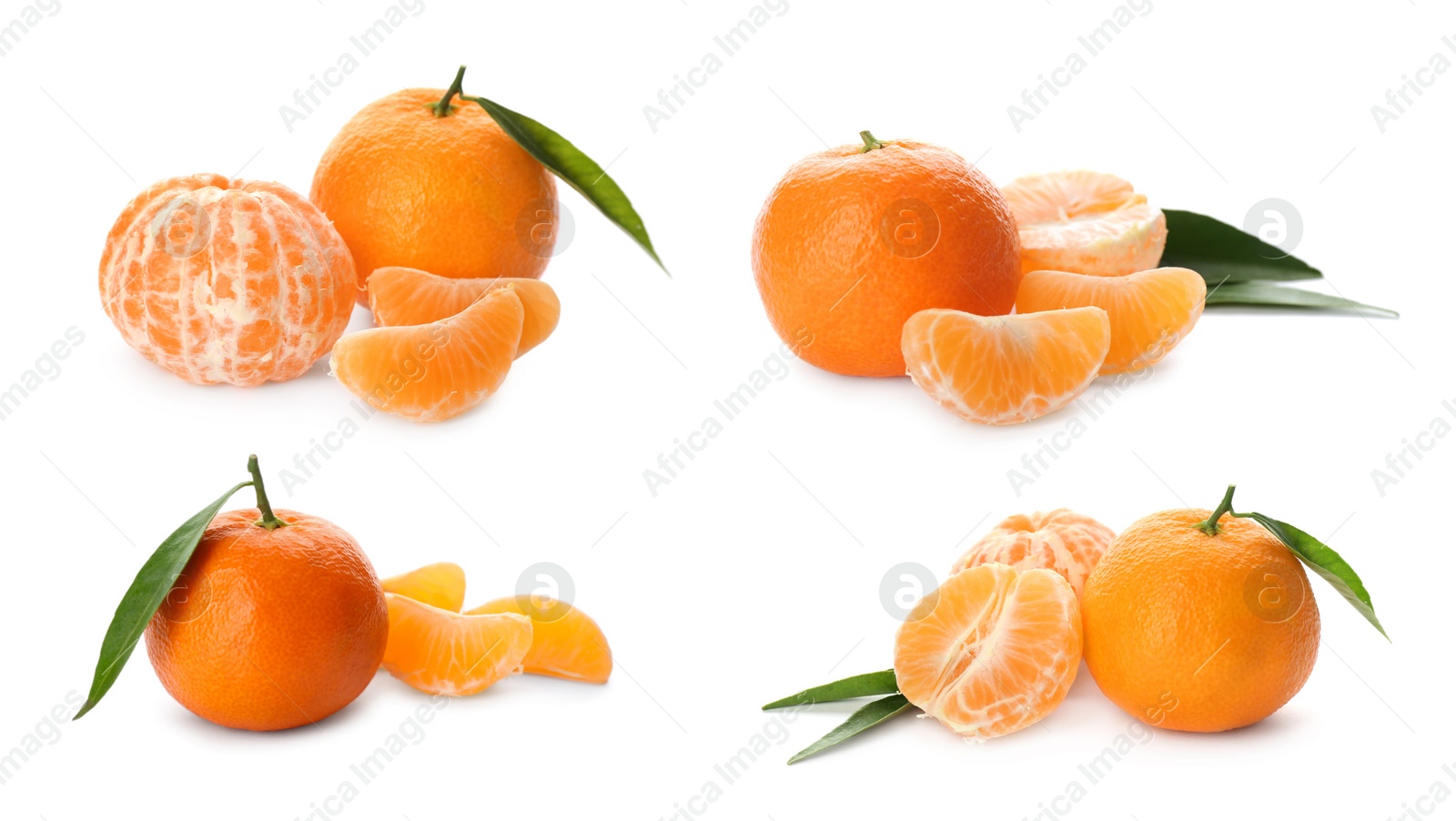 Image of Set with fresh ripe tangerines on white background