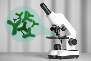 Image of Examination of sample with germs under microscope in laboratory
