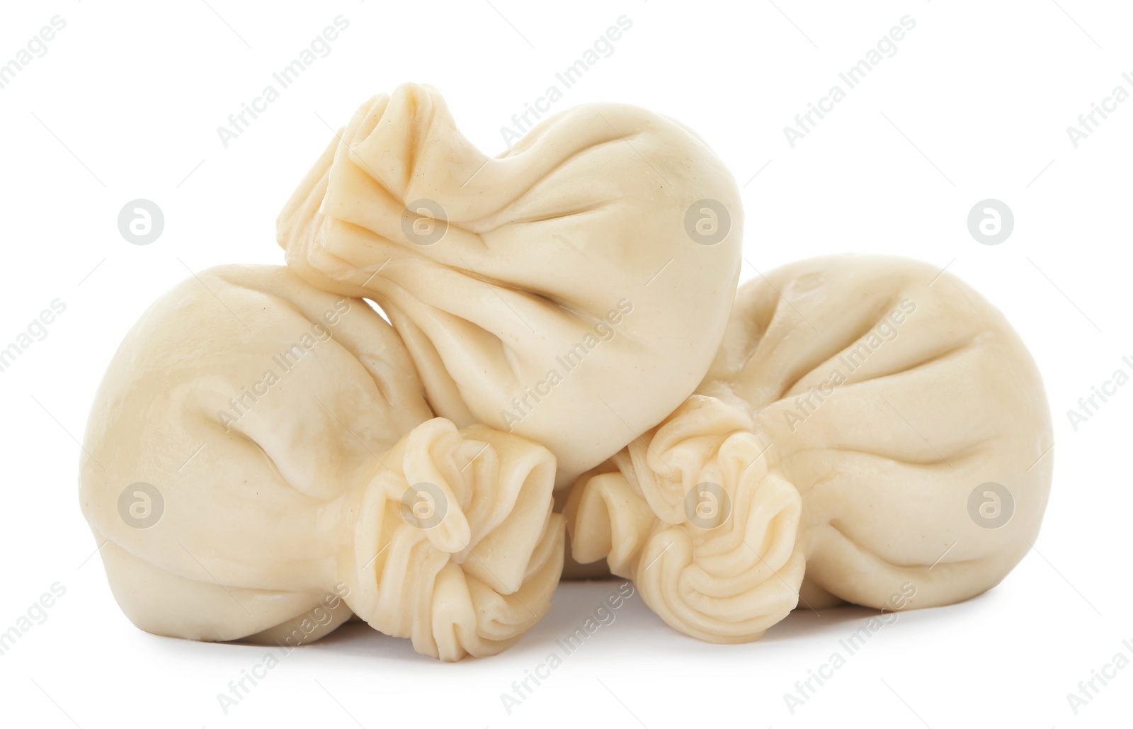 Photo of Boiled dumplings with tasty filling on white background