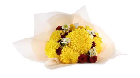 Bouquet of beautiful chrysanthemum flowers isolated on white