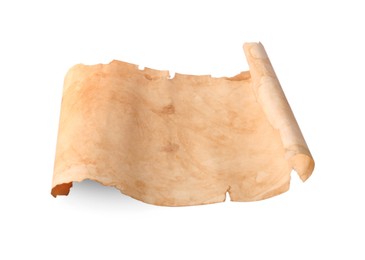 Photo of Sheet of old parchment paper on white background