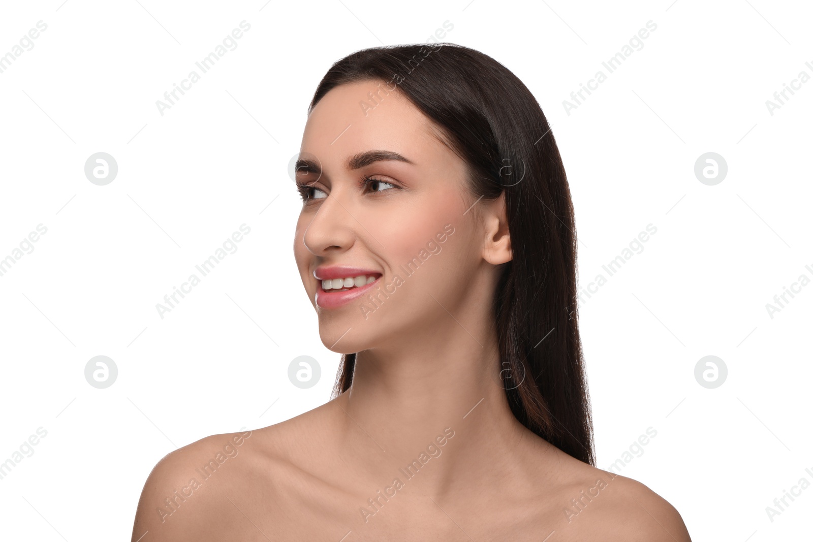 Photo of Portrait of attractive young woman on white background