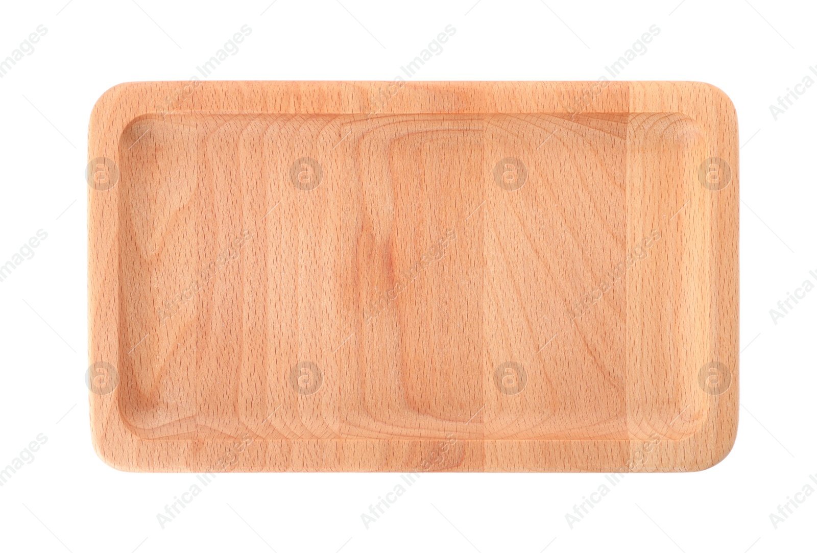 Photo of Empty clean wooden plate isolated on white, top view