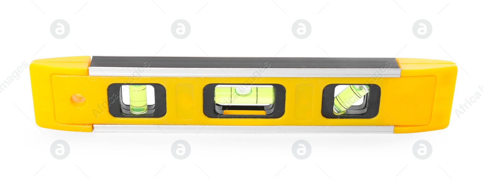 Photo of Yellow building level isolated on white. Construction tool