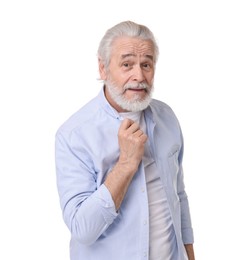 Photo of Portrait of happy grandpa on white background