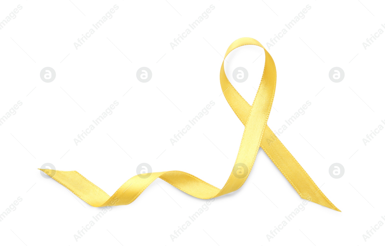 Photo of Yellow ribbon isolated on white, top view