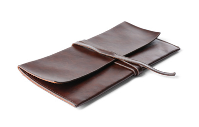 Stylish brown leather wallet isolated on white