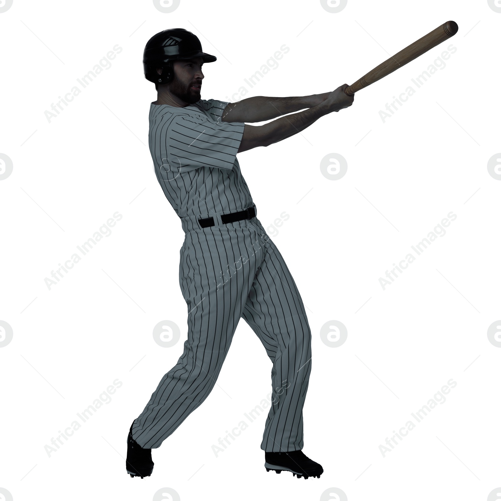 Image of Silhouette of baseball player on white background