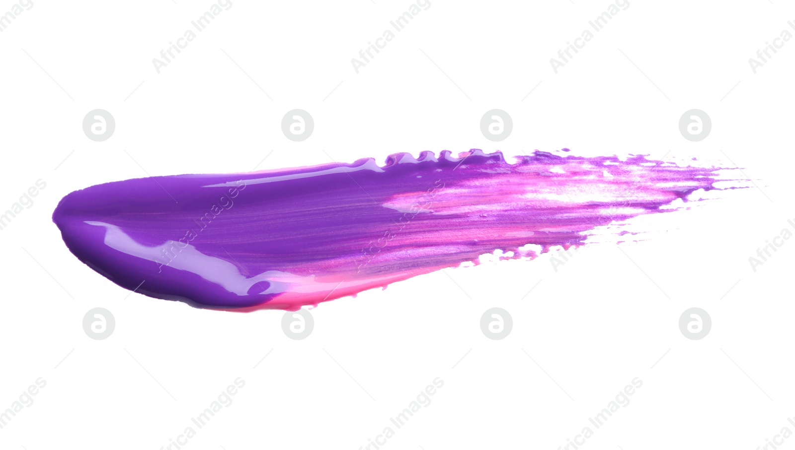 Photo of Abstract brushstroke of violet paint isolated on white