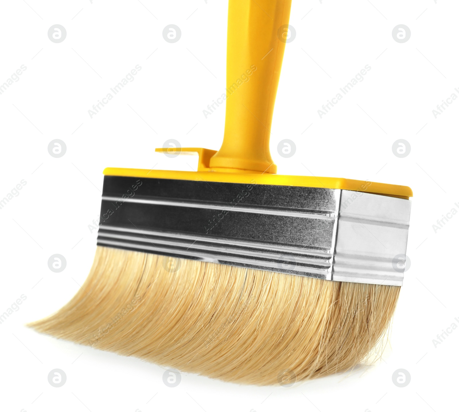 Photo of New paint brush on white background. Decorating tool