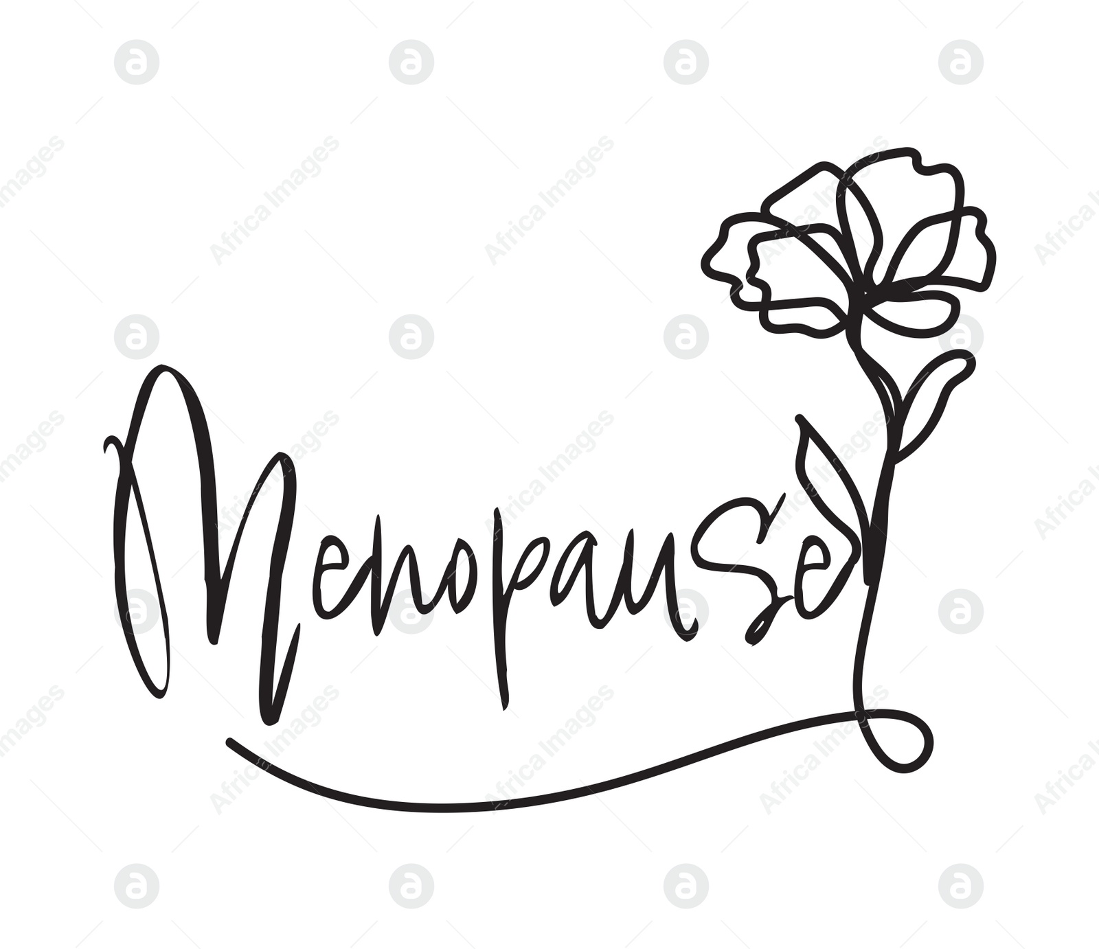 Illustration of  beautiful flower and word MENOPAUSE on white background. Concept of impending climacteric