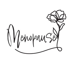 Illustration of  beautiful flower and word MENOPAUSE on white background. Concept of impending climacteric