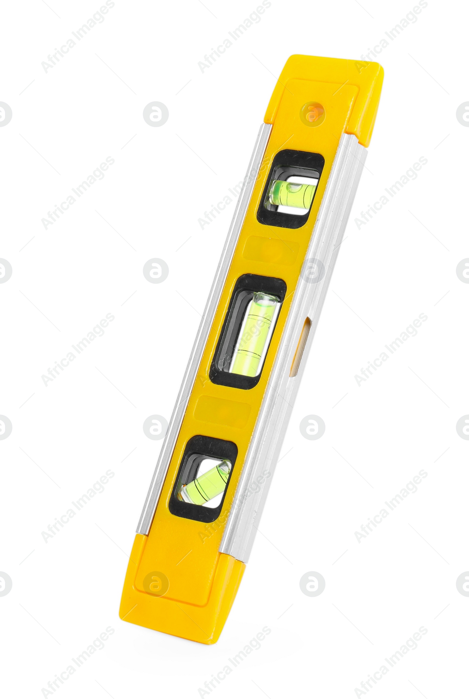 Photo of Yellow building level isolated on white. Construction tool