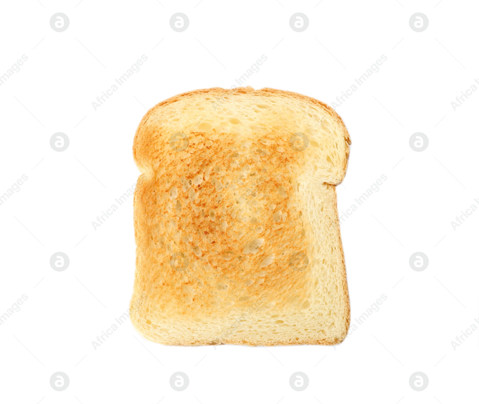 Photo of Slice of toasted wheat bread isolated on white, top view