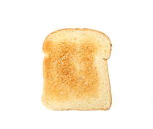 Photo of Slice of toasted wheat bread isolated on white, top view