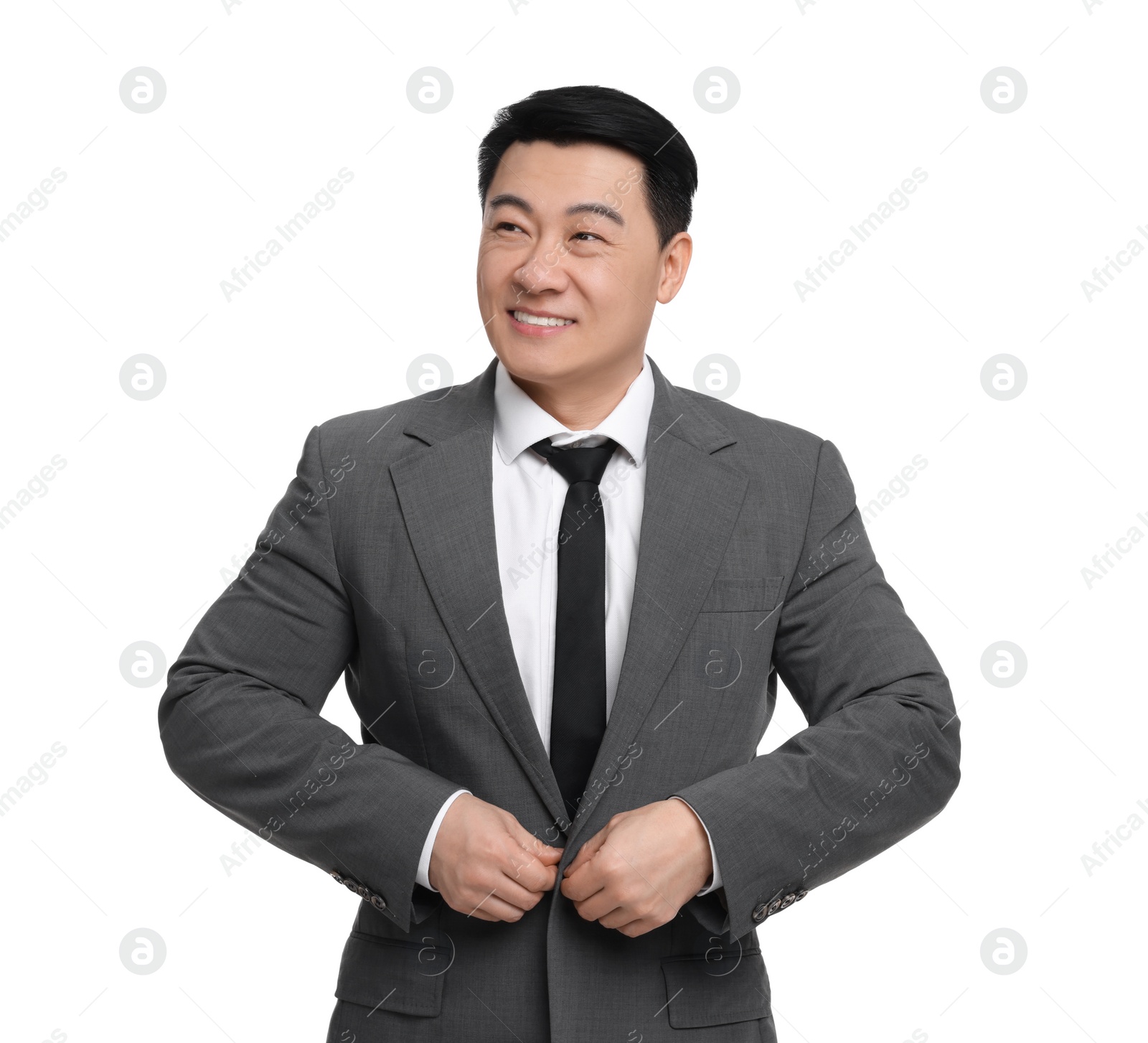 Photo of Businessman in suit posing on white background