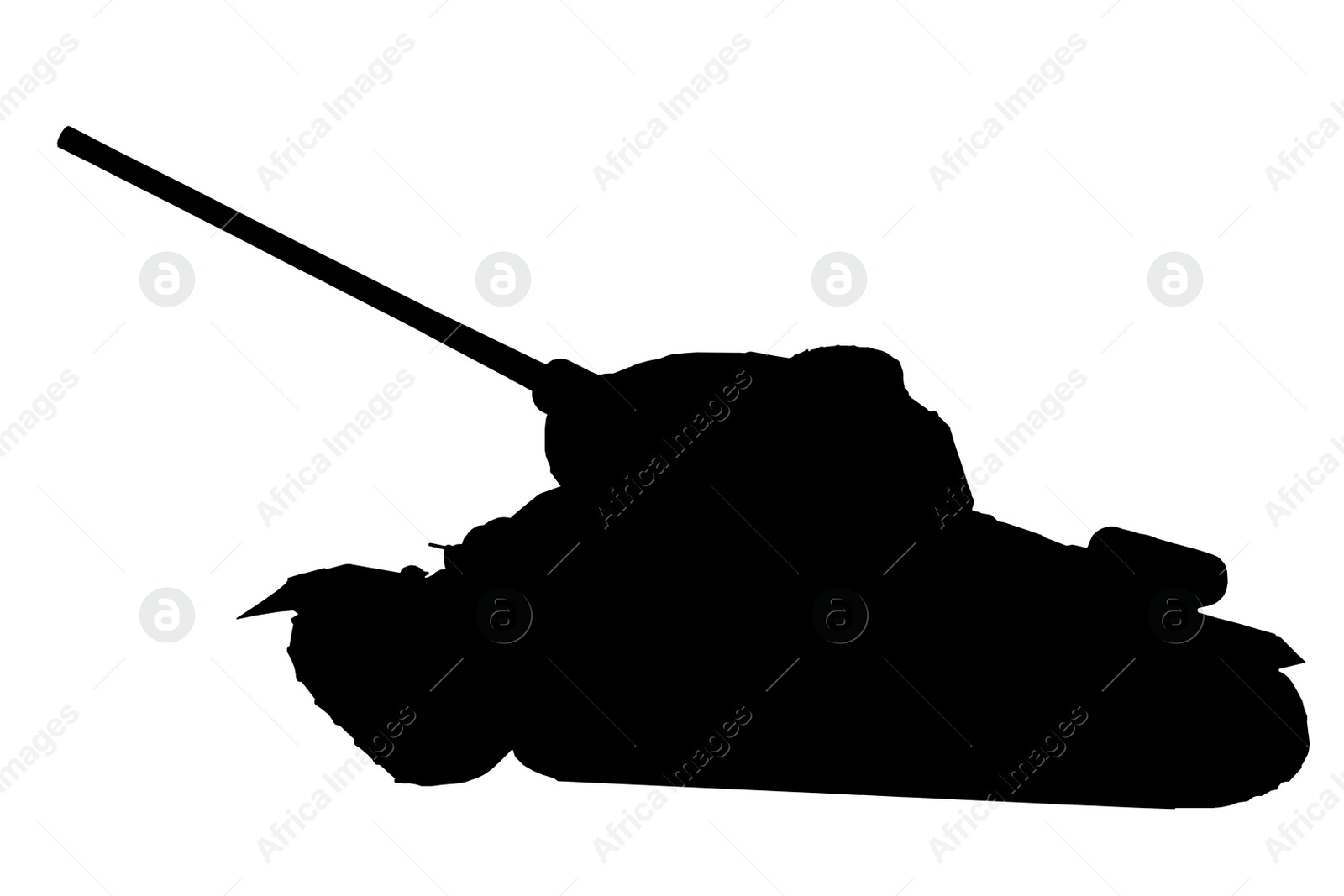 Image of Silhouette of army tank isolated on white. Military machinery