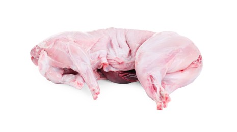 Whole raw rabbit carcass and liver isolated on white