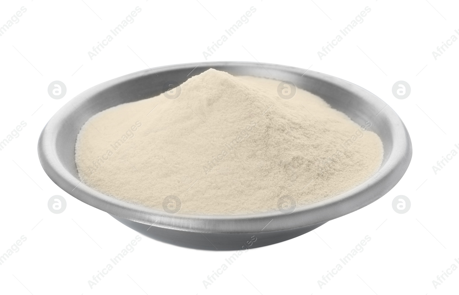 Photo of Bowl of agar-agar powder isolated on white