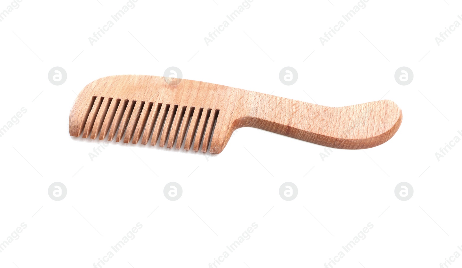 Photo of New wooden hair comb on white background