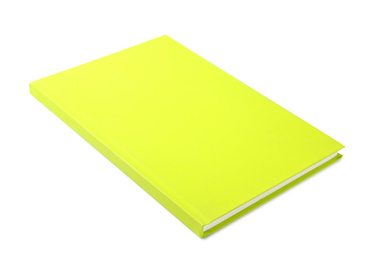 Stylish yellow notebook isolated on white. Office stationery