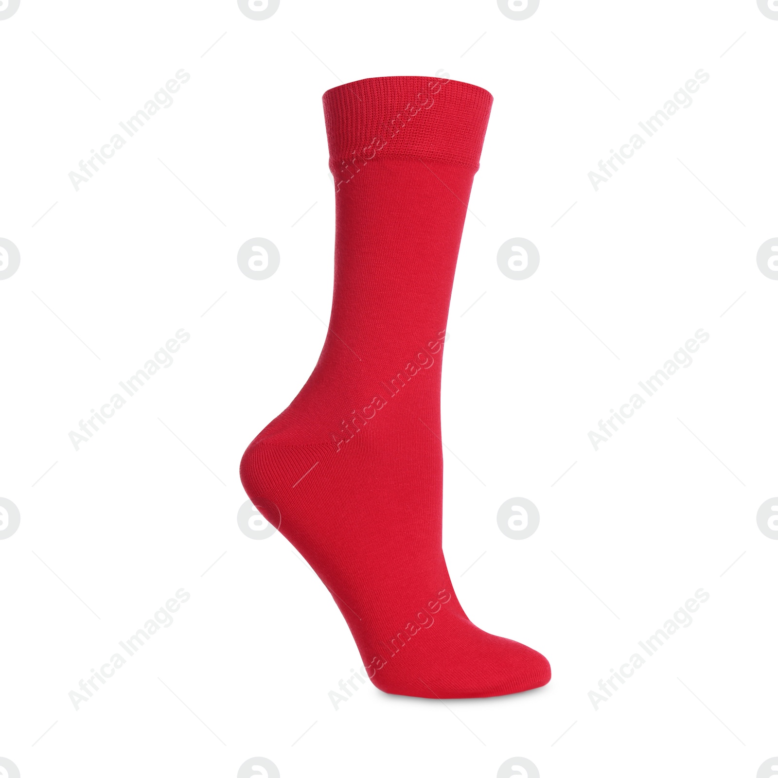 Photo of One new red sock isolated on white