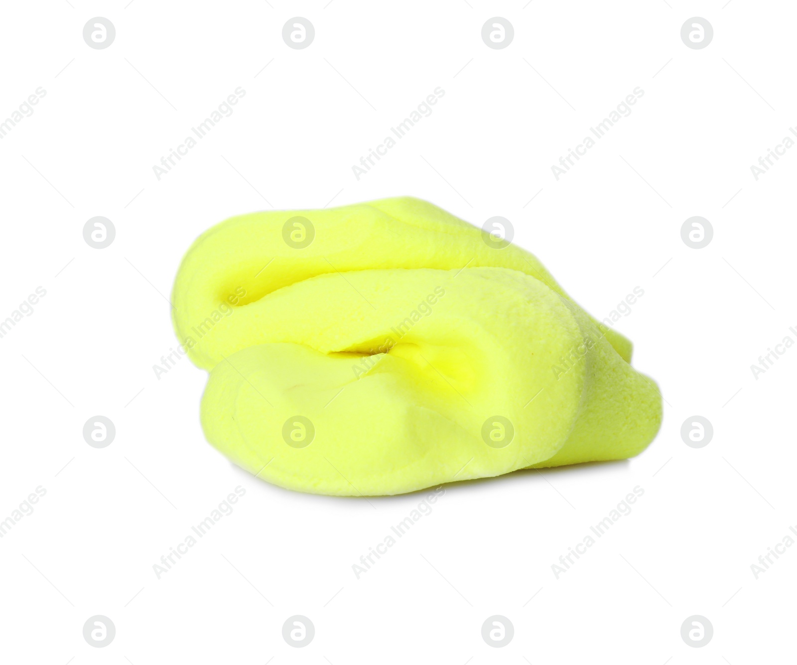 Photo of Yellow fluffy slime isolated on white. Antistress toy