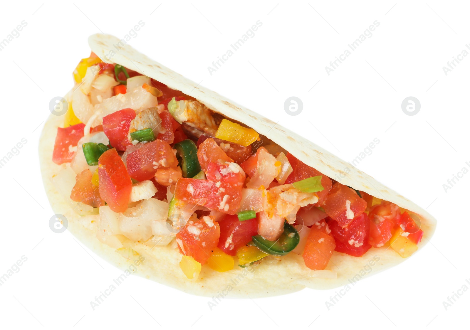 Photo of Delicious taco with vegetables isolated on white