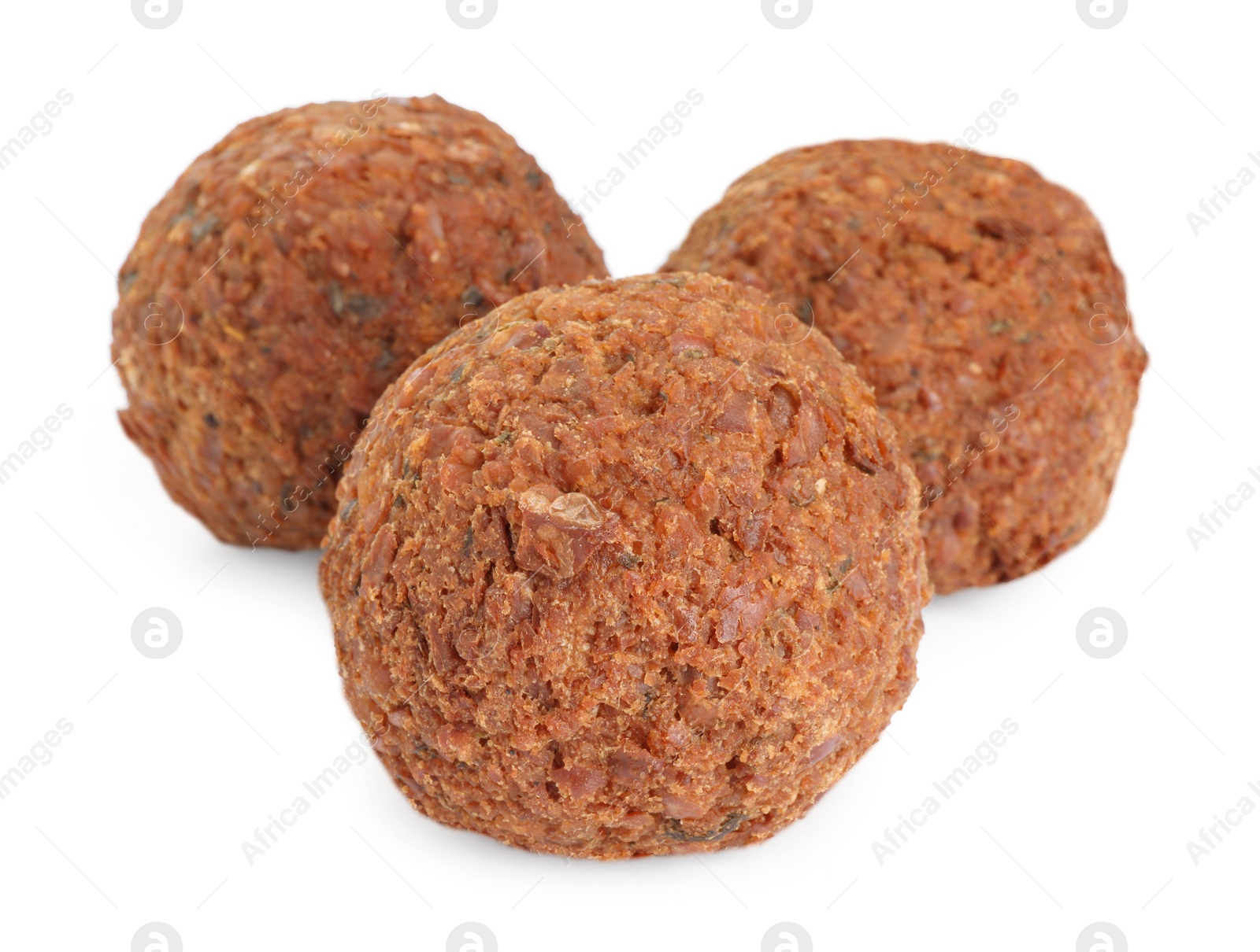 Photo of Delicious falafel balls on white background. Vegan meat products