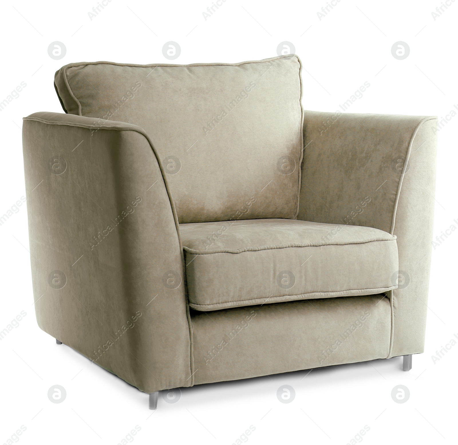 Image of One comfortable yellowish gray armchair isolated on white