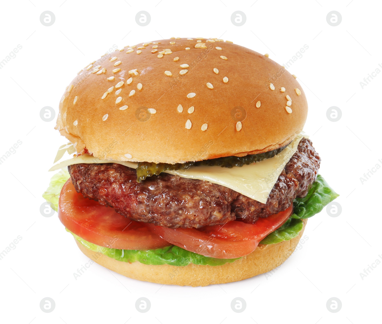 Photo of Burger with delicious patty isolated on white