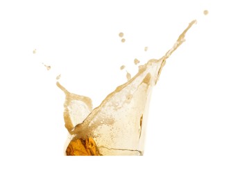 Image of Splash of tasty beer on white background