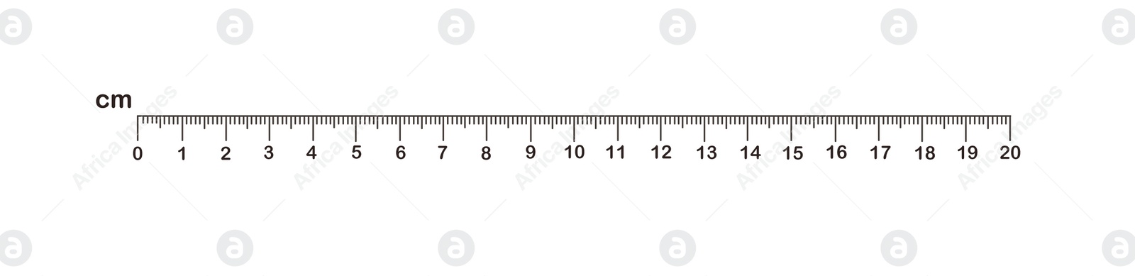 Image of Measuring length markings in centimeters of ruler on white background. Illustration
