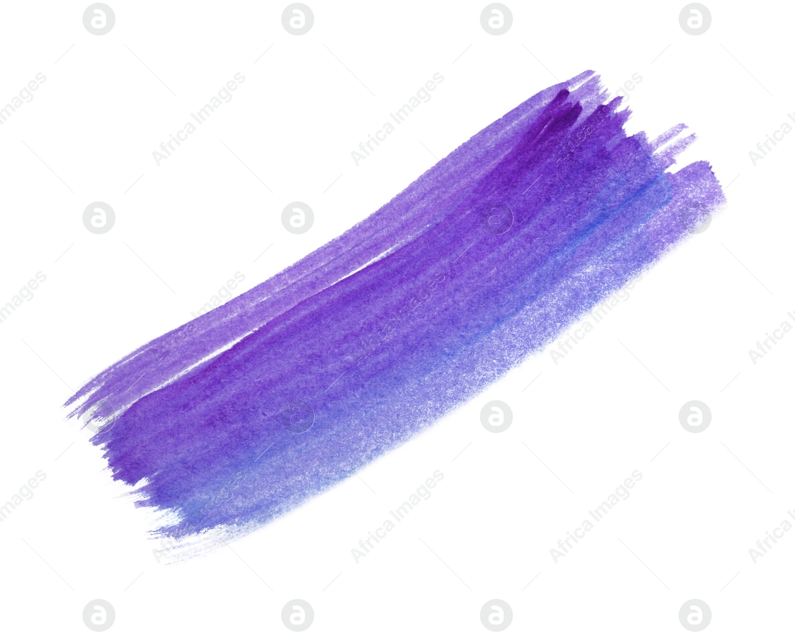 Photo of Purple paint stroke drawn with brush on white background, top view