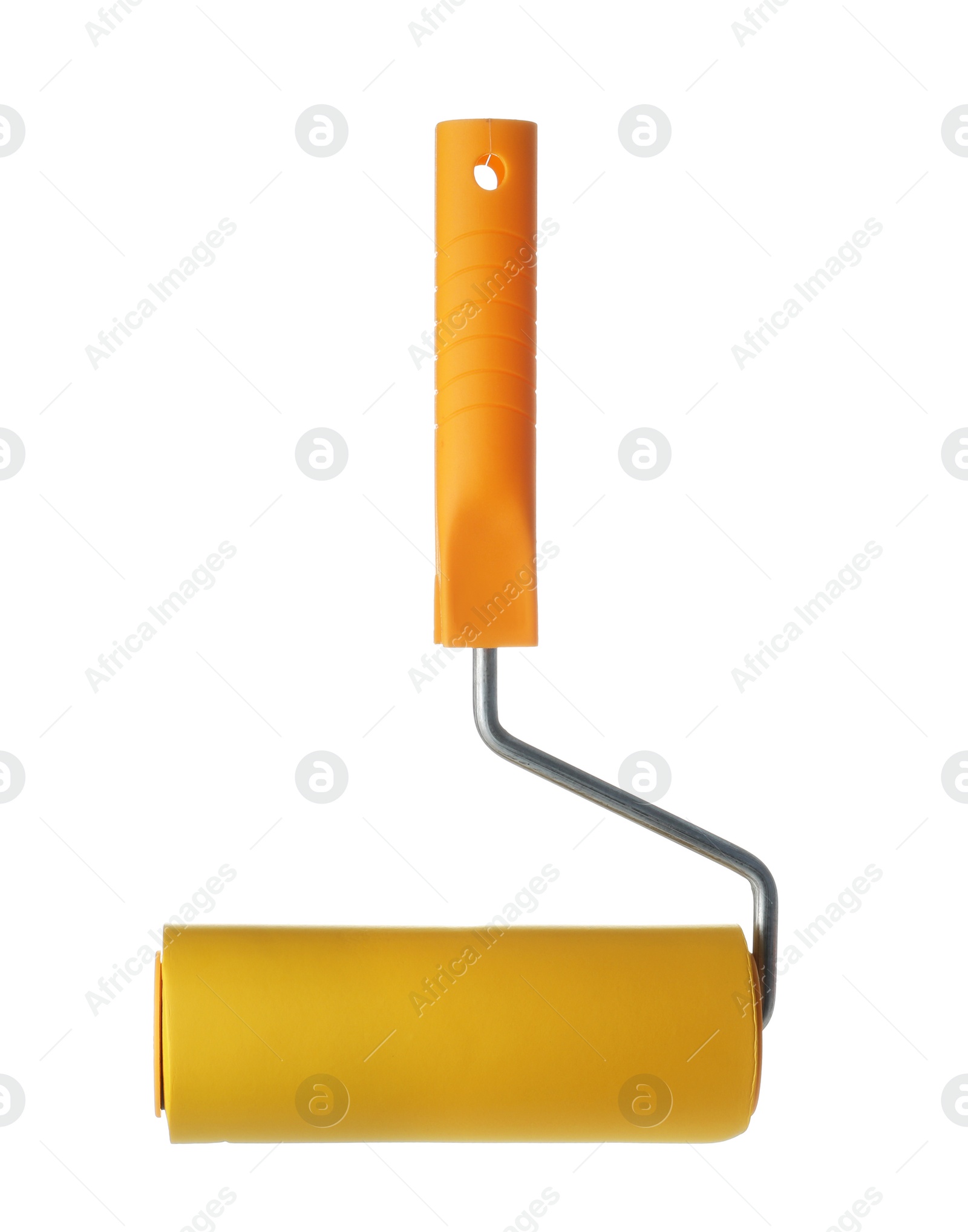 Photo of New paint roller brush on white background