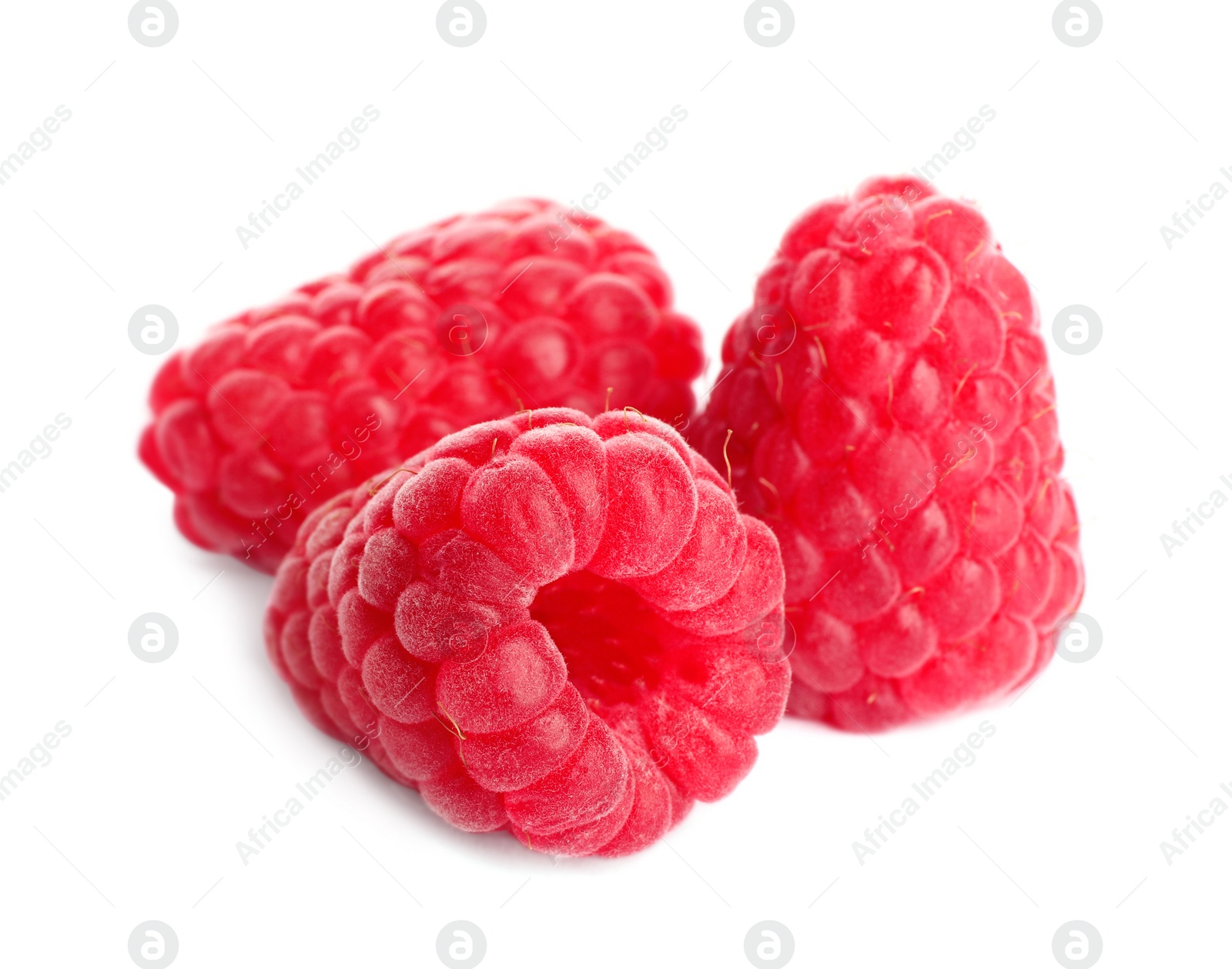 Photo of Delicious ripe sweet raspberries isolated on white