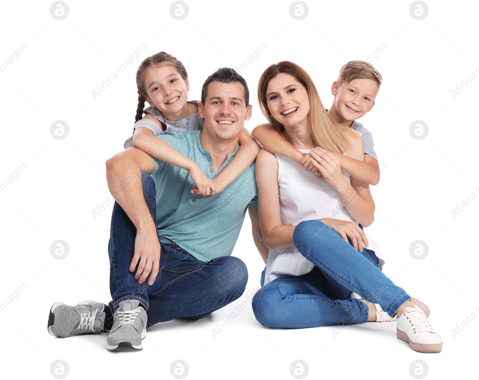 Photo of Happy family with children on white background